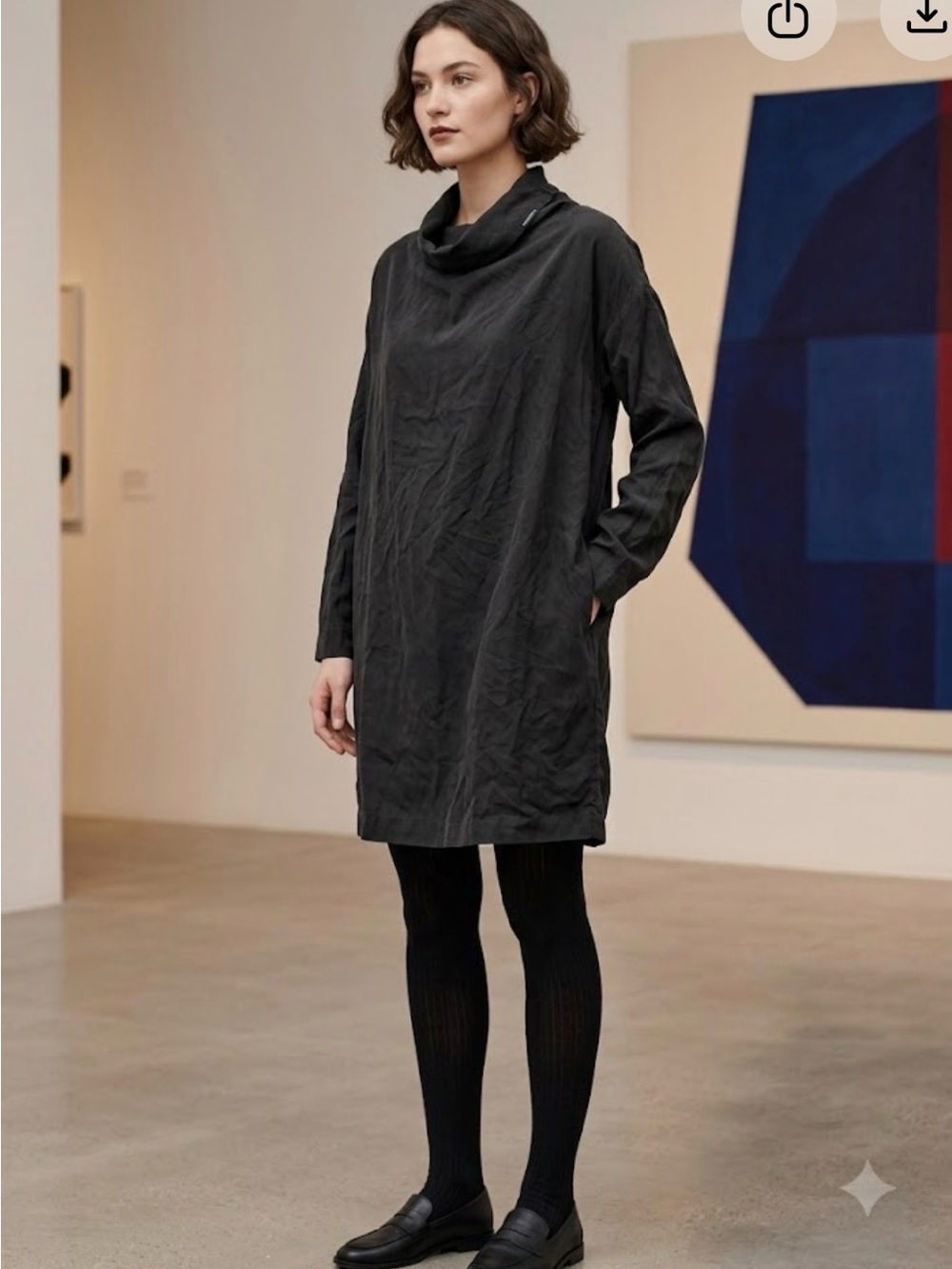 Marimekko Minimalist Funnel Neck Relaxed Fit Silk Blend Dress Size 38 US 8